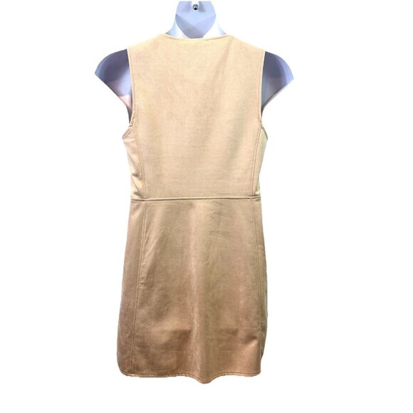 Zara Womens Dress Faux Suede Microfiber Tan Black Red Color Block Sz L NWT - Picture 4 of 10